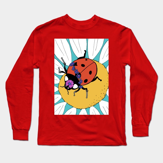 Fancy Ladybug Loves Flowers Especially This Daisy Long Sleeve T-Shirt by Otter-Grotto